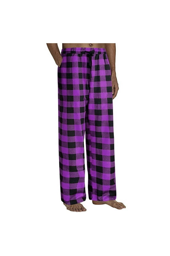 Men's Pajama Bottom Plaid Checked Pants Sleep Lounge Light Soft Comfortable Pants Elastic Waistband With Pockets Today Hot Pink,M