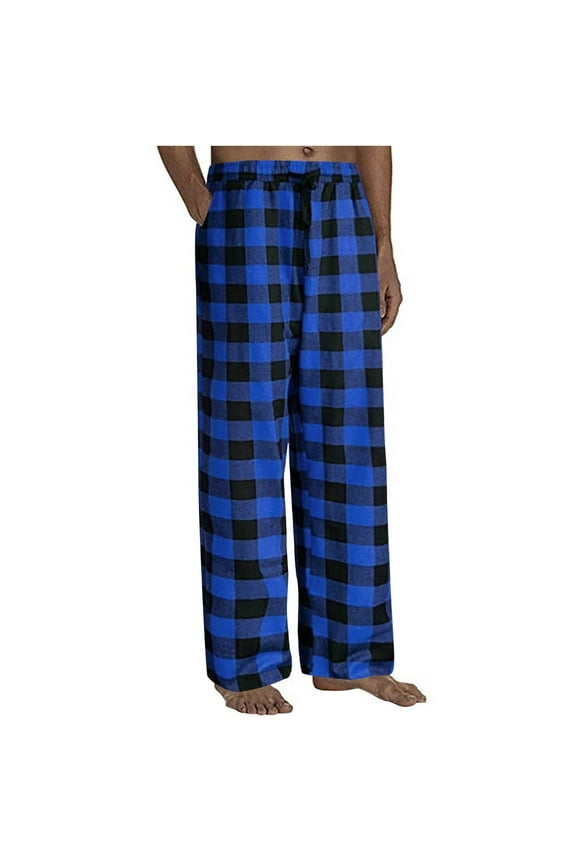 Men's Pajama Bottom Plaid Checked Pants Sleep Lounge Light Soft Comfortable Pants Elastic Waistband With Pockets Today Sales Blue,XXXL