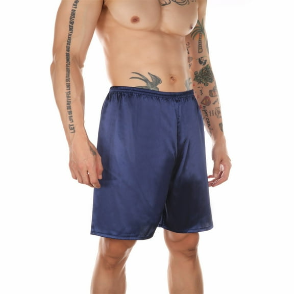 BXINGOHAI Men's Pajama Short Sleep Lounge Shorts Soft Pants Sleep Pj Bottoms Elastic Waist with Pockets for Men Blue,L