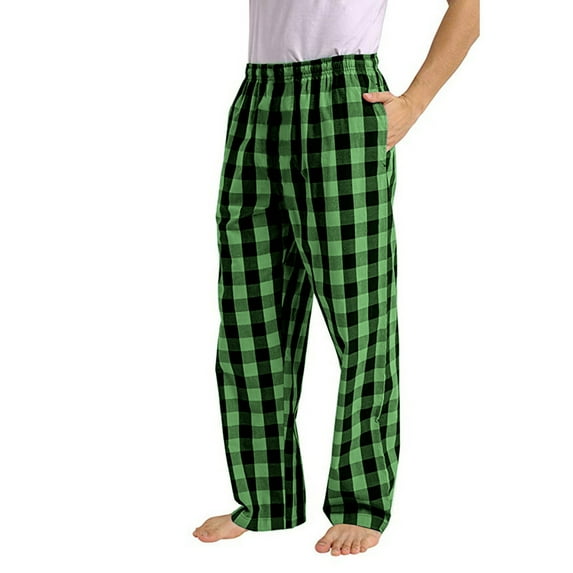 BXINGOHAI Men's Plaid Pants Elastic Waist Pajama Pants Trousers Lightweight Loose Fit Lounge Pants With Pockets Today Green,S