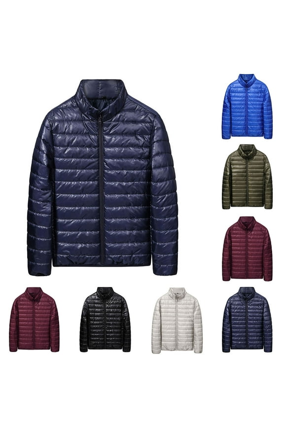 Men's Puffer Jacket with Hood Warm Lightweight Hooded Winter Coat Down Jacket for Men Work Outdoor Hiking Black,L