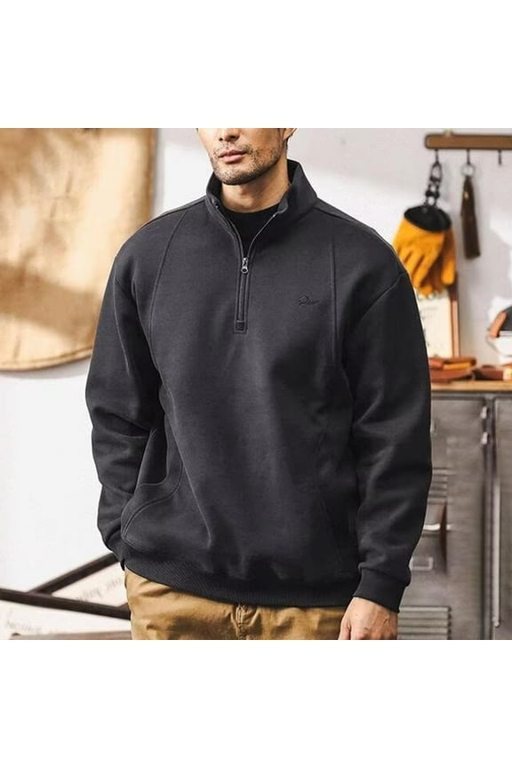 Men's Quarter Zip Pullover Heavy Sweatshirts Warm Fleece Sweatshirt Shirt with Pockets Dark Gray L
