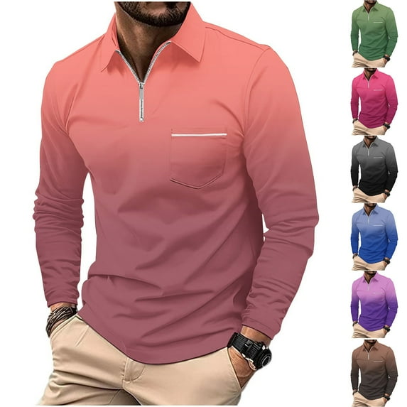 BXINGOHAI Men's Quarter Zip Pullover Long Sleeve Golf Shirts for Men 1/4 Half Zip Tops Pink,L