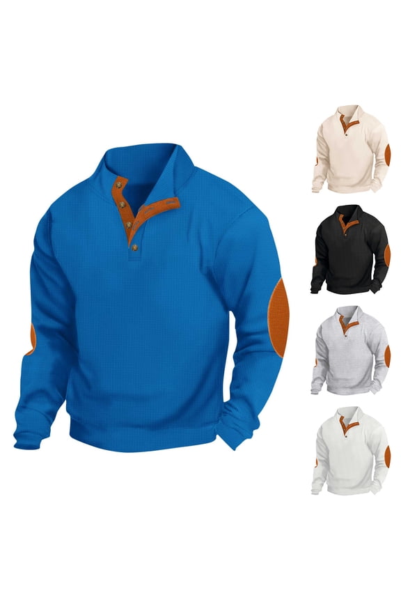 BXINGOHAI Men's Quarter Zip Pullover Quilted Sweatshirt Pullover Long Sleeve Stand Collar Sweater Color Block Sweatshirt Today White,XL