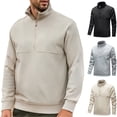 thumbnail image 1 of BXINGOHAI Men's Quarter Zip Pullover Sweatshirts Casual Fleece Cotton Sweater Fall Winter Warm Mock Neck with Pockets Khaki 3XL, 1 of 7