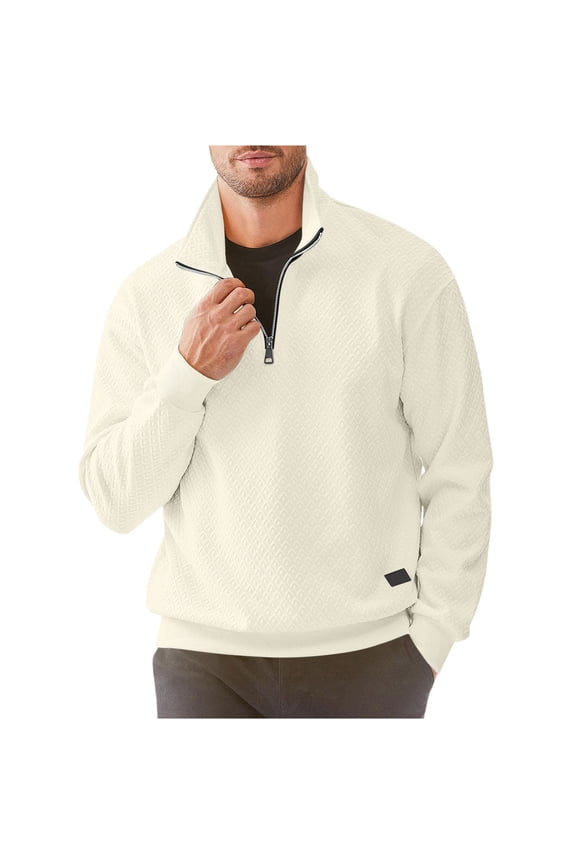 Men's Quarter Zip Sweaters Slim Fit Heavyweight Knitted Casual Mock Neck Pullover Sweaters Brown,S