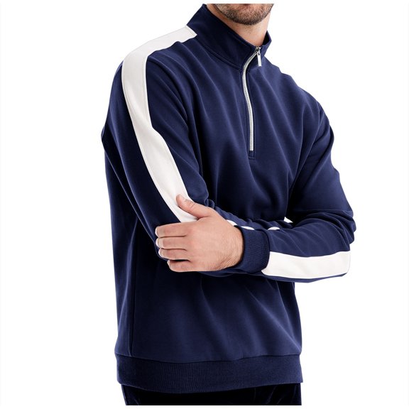 BXINGOHAI Men's Quarter Zip Sweaters Slim Fit color block Mock Neck Pullover Casual Sweaters outdoor athletic workout Sweaters Navy,M