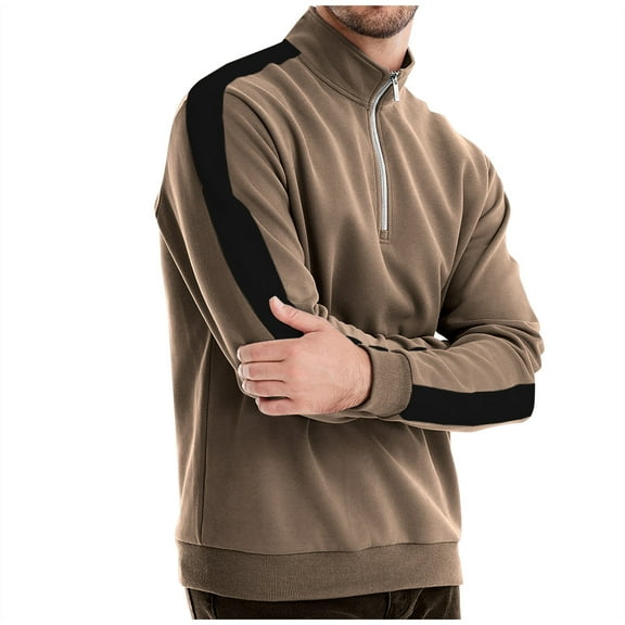 BXINGOHAI Men's Quarter Zip Sweaters Slim Fit color block Mock Neck Pullover Casual Sweaters outdoor athletic workout Sweaters Khaki,L