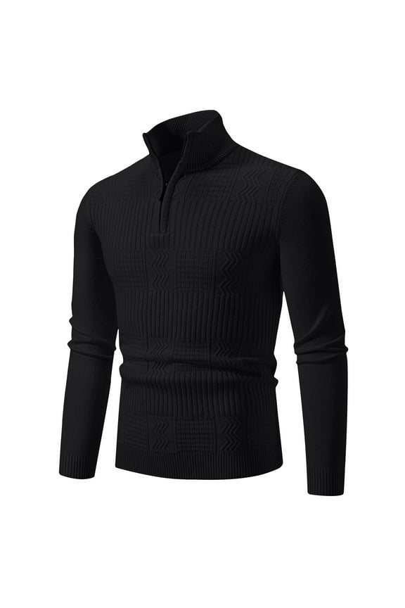 Men's Quarter Zip Sweatshirts Casual Mock Neck Pullover Long Sleeve Solid Texture Sweatshirt Black,XL