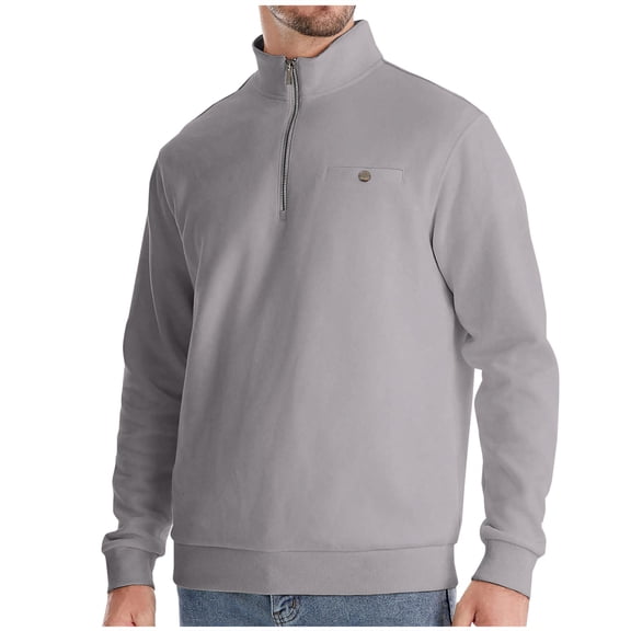 BXINGOHAI Men's Quarter Zip Up Pullover Slim Fit Lightweight Mock Neck Long Sleeve Sweaters solid fall winter Sweater Today Gray,M
