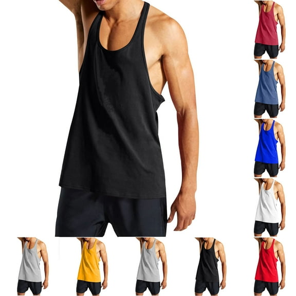 BXINGOHAI Men's Quick Dry Workout Tank Top Gym Muscle Tee Fitness Bodybuilding Sleeveless T Shirt Navy,L