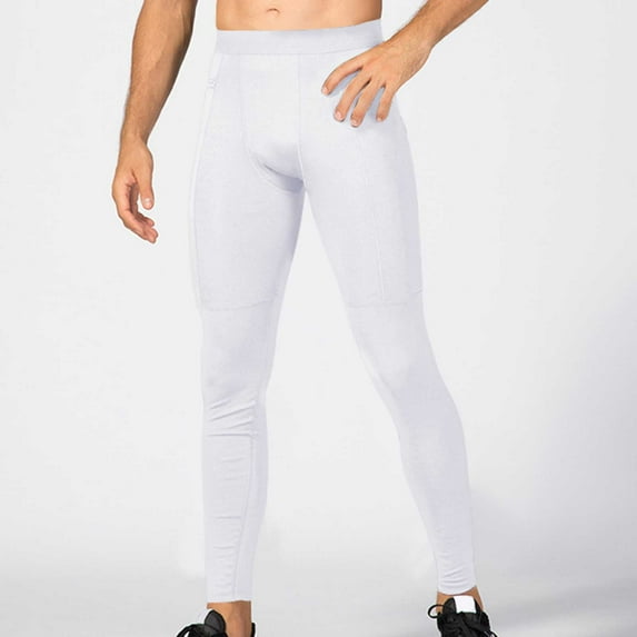 BXINGOHAI Men's Running Tights with Pockets Workout Compression Leggings Cycling Pants for Men Hiking Jogging Today Sales White,L