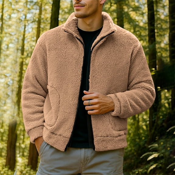 BXINGOHAI Men's Sherpa Jacket Fuzzy Sweater for Men, Fleece Winter Coats, Mens Cold Weather Jackets Coffee M