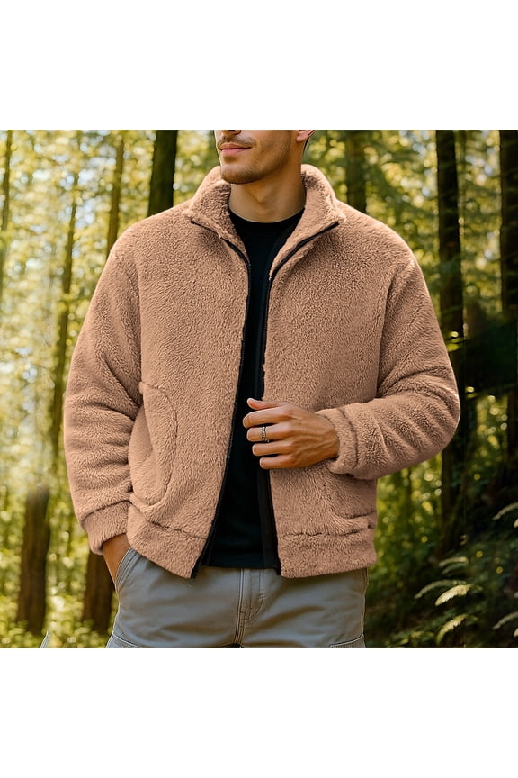 Men's Sherpa Jacket Fuzzy Sweater for Men, Fleece Winter Coats, Mens Cold Weather Jackets Coffee M