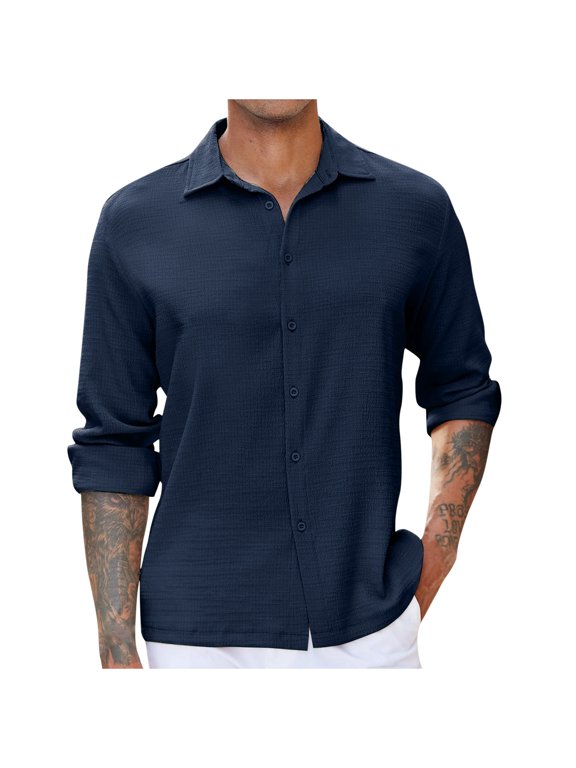 Men's Shirt Long Sleeve Casual Button Down Shirts Slim Fit Dress Shirts Solid Classic Shirts Today Sales Green,L