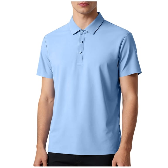 BXINGOHAI Men's Shirts 3 Buttons Casual Work T Shirts Quick Dry Short Sleeve Golf Shirt Outdoor Performance Light Blue,4XL
