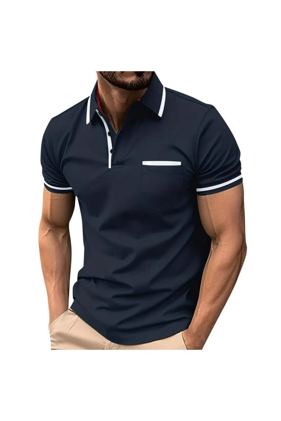 Men's Shirts Clothes Men Tshirts Mens Shirts Short Sleeve Shirts Men Casual Solid Turndown Pullover Short Sleeve Blouse Navy,XL