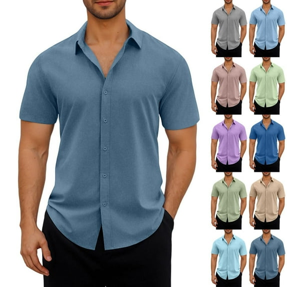 BXINGOHAI Men's Shirts Short Sleeve Casual Shirts Button Down Shirt for Men Beach Summer Wedding Shirt Today Sales Light Blue,XL