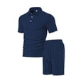 thumbnail image 1 of BXINGOHAI Men's Short Sets Outfits 2 Piece Summer Tracksuit Short Sleeve Shirt and Shorts Set Casual Sport Suit Navy,S, 1 of 4
