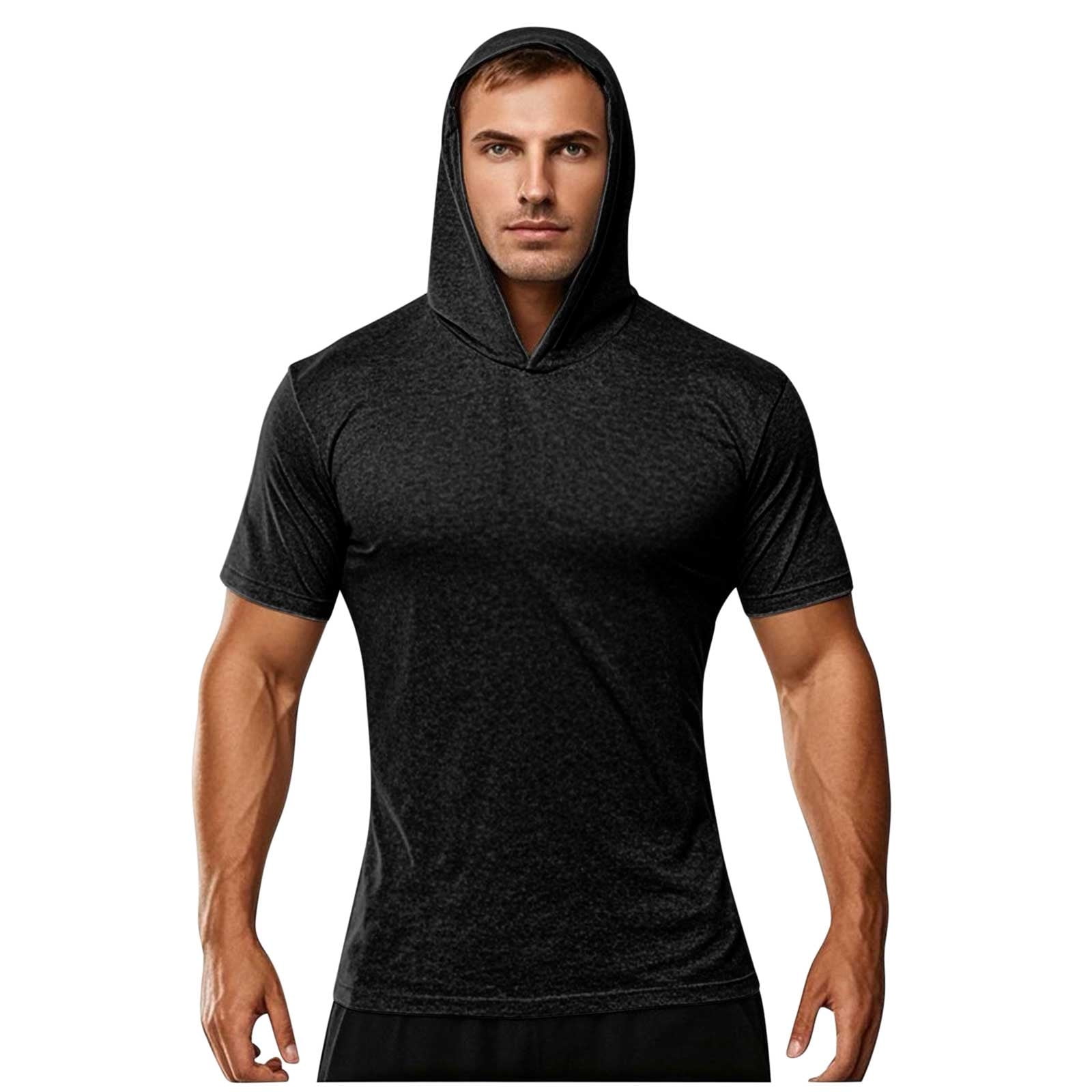 BXINGOHAI Men's Short Sleeve Hoodie Workout Gym Sweatshirt Muscle Fit ...