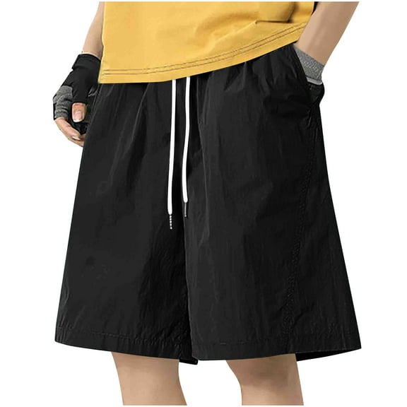 BXINGOHAI Men's Shorts 5 Inch Inseam Drawstring Elastic Waist Lightweight Casual Summer Beach Shorts with Pocket Black,5XL