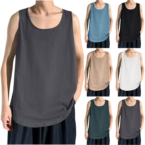BXINGOHAI Men's Sleeveless Tank Tops Crewneck Casual Workout Gym Cut Off Muscle T Shirt Black,S