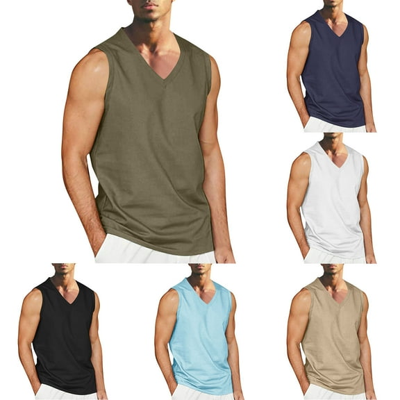 BXINGOHAI Men's Sleeveless Tank Tops Solid Color V Neck Tee Muscle Slim T Shirts Summer Workout Bodybuilding Thin Vest Top White,XL