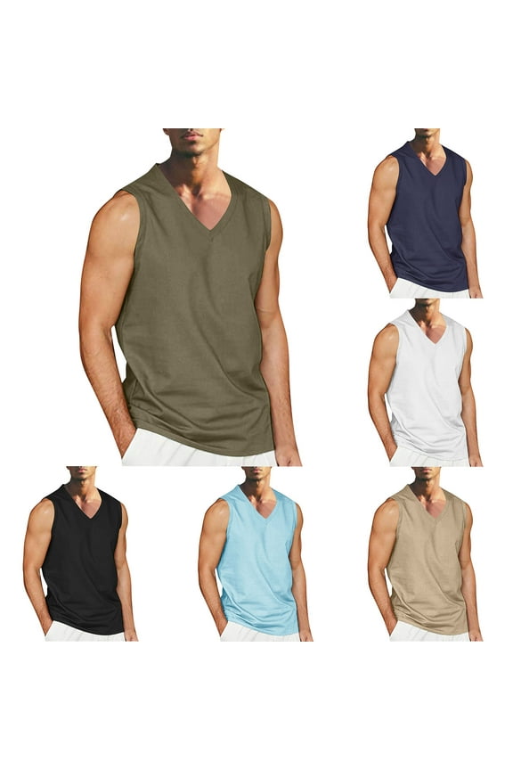 Men's Sleeveless Tank Tops Solid Color V Neck Tee Muscle Slim T Shirts Summer Workout Bodybuilding Thin Vest Top Today Army Green,XL