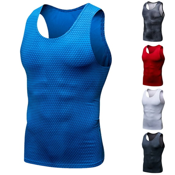 BXINGOHAI Men's Sport Compression Tank Top Running Workout Sleeveless Shirts Athletic Base Layer Undershirts Today Blue,M