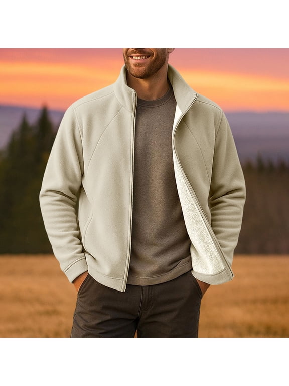 Men's Stand Collar Fleece Lined Bomber Jacket Green M