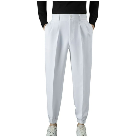 BXINGOHAI Men's Stretch Golf Joggers Pants with Slim Fit Tapered Casual Business Travel Dress Work Sweatpants Clearance Sale White,XXXL