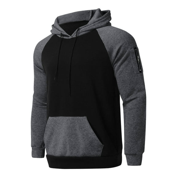 BXINGOHAI Mens Hoodies Sweatshirt Fleece Sweatshirts Color Block Pullover Shirts Fall Winter Long Sleeve Tops With Kangaroo Pocket Drawstring Today Sales Black,XXXL