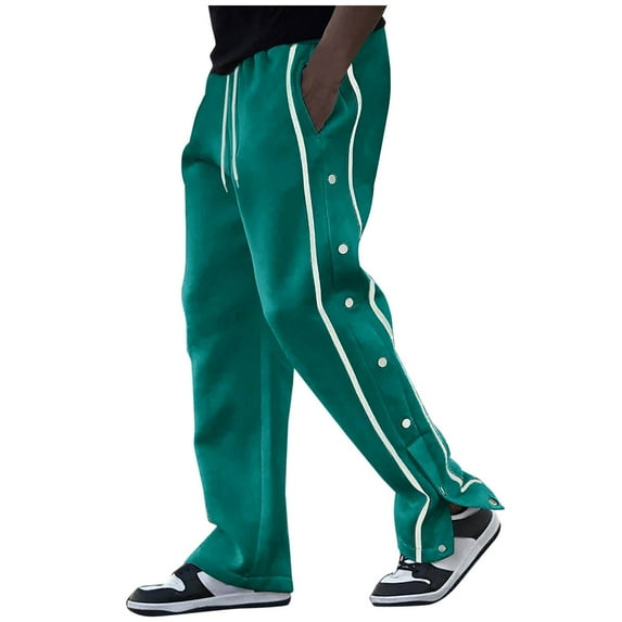 BXINGOHAI Men's Tear Away Pants 2 Side Snap Open Bottom Sweatpants Loose Fit Casual Post Surgery Pants with Pockets Green,XL