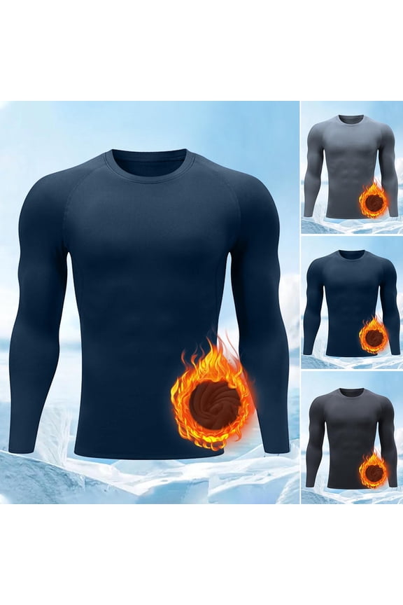 Men's Thermal Shirt Long Sleeve Fleece Lined Base Layer Lightweight Athletic Undershirt Winter Tops Workout Black S