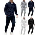 thumbnail image 1 of BXINGOHAI Men's Track Suits 2 Piece Outfits Quarter Zipper Shirt Tracksuit Joggers Sweatpants Sweatsuit Sets Navy S, 1 of 5