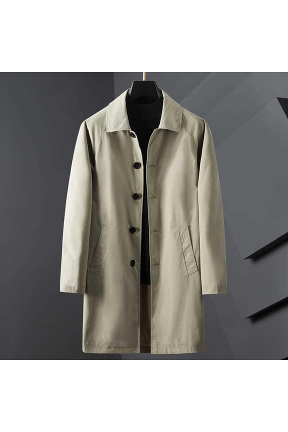 Men's Trench Coat Slim Fit Notch Lapel Single Breasted Top Coat Winter Warm Cotton Business Long Jacket Overcoat Beige XXS