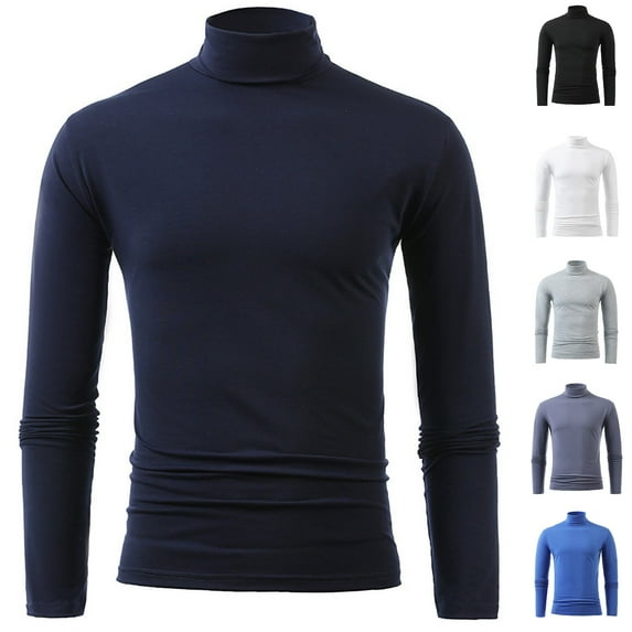 BXINGOHAI Men's Turtleneck Shirts, Long Sleeve Pullover Sweaters Mock Neck Knitted T Shirt Basic Slim Fit Tee Tops Sale Black,L