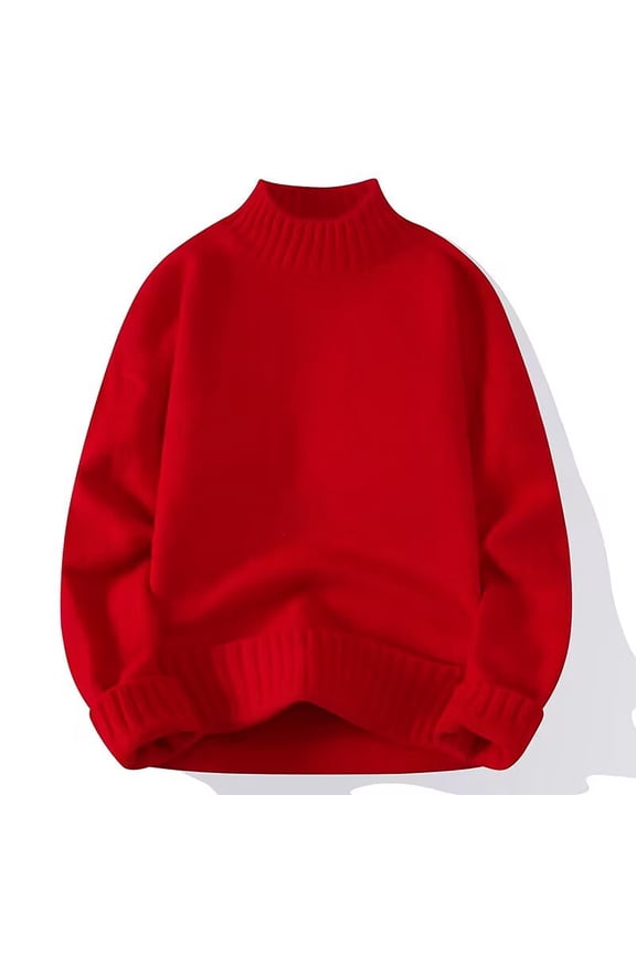 Men's Turtleneck Sweater Slim Fit Turtle Neck Sweater for Men Long Sleeve Pullover Sweater Thermal Sweater Today Red,L