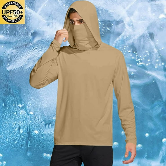 BXINGOHAI Men's UPF 50+ Athletic Hoodies Soft Lightweight Sweatshirts Long Sleeve Pullover Sun Protection Hoodie Tops Khaki,L