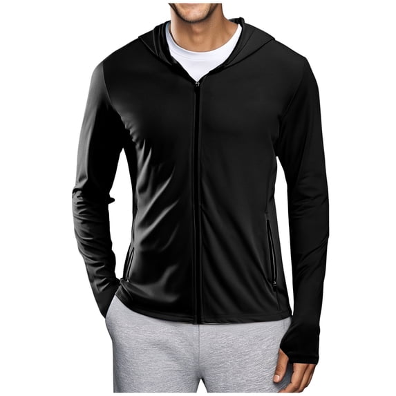 BXINGOHAI Men's UPF 50+ Sun Protection Hoodie Jacket Lightweight Full Zip Hoodies Long Sleeve Shirts for Men Hiking Fishing Black 3XL