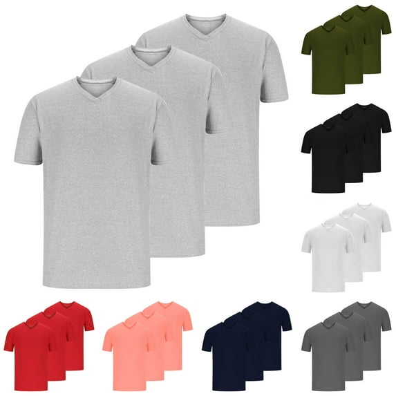 BXINGOHAI Men's Undershirt 3 Pack Basic Short Sleeve T-Shirts Crewneck and V-Neck Undershirts for Men Today Dark Gray,3XL
