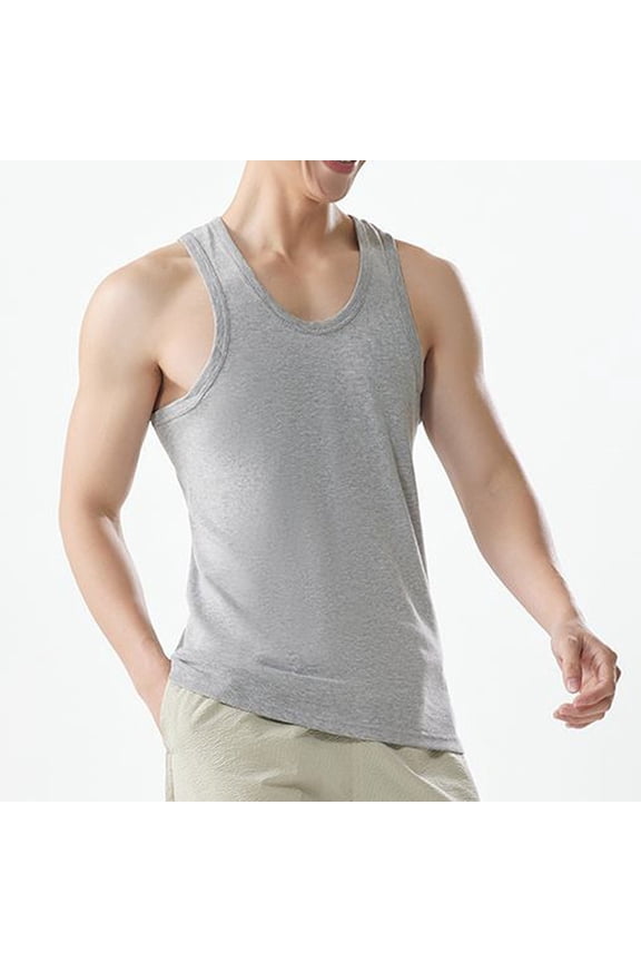 Men's Undershirts Crew Neck Cotton Comfortsoft Sleeveless Tank Top Undershirts Gray,XXXL