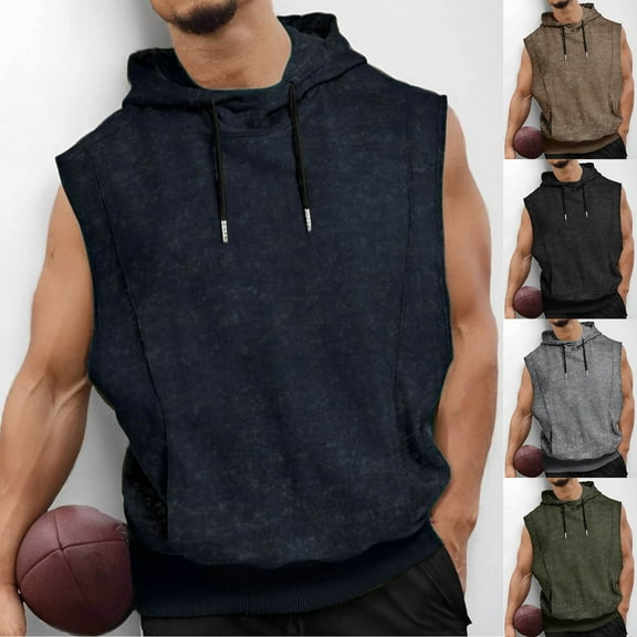 BXINGOHAI Men's Upf 50+ Hooded Tank Top Sleeveless Hoodies Lightweight Casual Gym Workout Shirts Cooling Muscle Tee Shirt Sale Khaki,XL