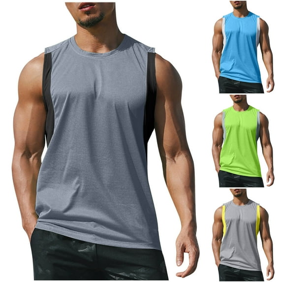 BXINGOHAI Men's Upf 50+ Tank Tops Quick Dry Workout Gym Sleeveless Muscle Shirts Summer Beach Swim Shirt Gray,L