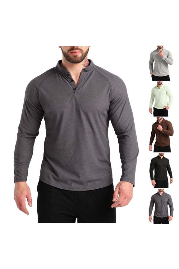 Men's V-Neck Long Sleeve Compression Shirts, Athletic Base Layer Top, Winter Running T-Shirt Gray L