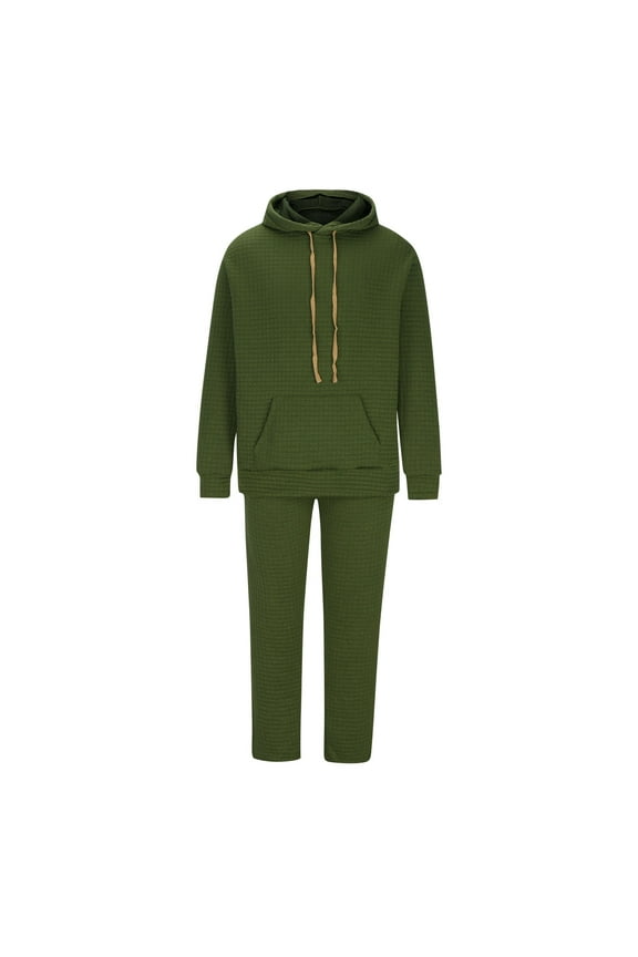 Men's Waffle 2 Pieces Sweatsuits Casual Drawstring Tracksuits Fall Winter Hoodies Sweatshirts and Elastic Waist Sweatpants Outdoor Jogging Sports Set Army Green,M