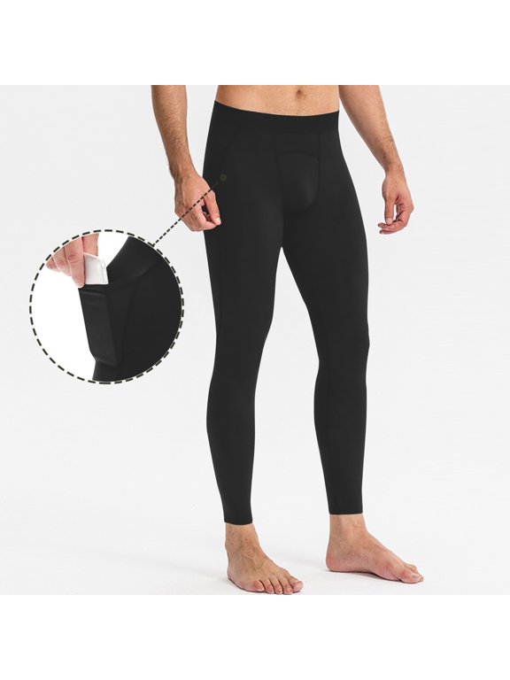 Men's Warm Fitness Yoga High Elasticity Tight Fitting Running Basketball Training Pocket Base Pants Today Sales L