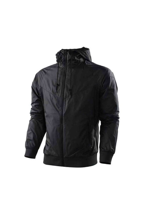 Men's Windbreaker Jacket With Zip Pockets Color Block Full Zip Windproof Hooded Wind Coat Hiking Running Jackets Clearance Sale Black,L
