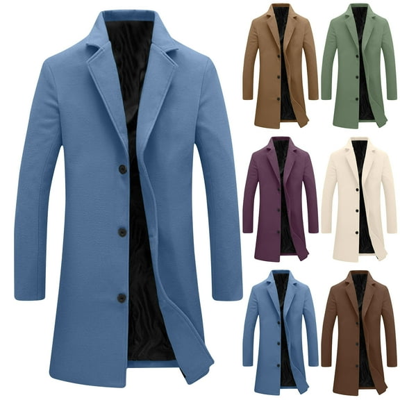 BXINGOHAI Men's Winter Coat Trench Big and Tall Overcoat Casual Single Breasted Mid-Long Pea Top Jacket Today Sales Green,5XL