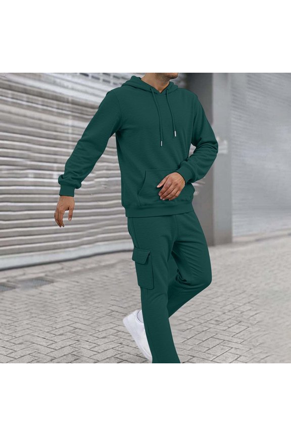 Men's Winter Fleece Multi Pocket Zipper Sweatshirt 2 Piece Set Personalized Sweatpants Casual Sweatsuits Hoodie Army Green L